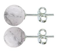 Pair of Solid Sterling Silver 8mm Natural White Howlite Gemstone Ball Stud Earrings Studs With Butterfly Backs In Howlite Earring 925