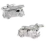PAIR OF STAINLESS STEEL FIRE ENGINE CUFFLINKS FIREMAN SILVER