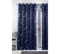 Pair of Star Ready Made Eyelet Blackout Curtains Dreamscene Navy 167cm width x 183cm drop