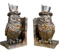 Pair of Steampunk Themed Bookends | Owls | Colour - Gold