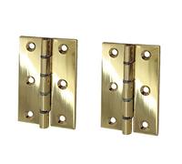 Pair of Strong Polished Solid Brass Door Butt Hinges 75mm/3" for Internal & External Doors