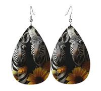 Pair Of Sunflowers And Zebra Earrings For Women Teardrop Dangle Earrings Leather Lightweight Fashion Jewelry Gifts Outfits Accessories For Women Ladies