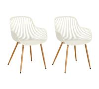 Core Products Pair Of Sunray Garden Bistro Arm Chairs, White With Wood Effect Legs
