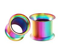 Pair of Surgical Steel 7/16 inch 11mm Rainbow Double Flared Piercing Jewellery Ear Tunnel Stretcher Earring Lobe BG0163K