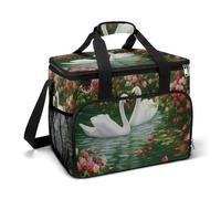 Pair of Swans in The Lake Rose Camping Cooler Bags Insulated Beach Cooler Portable Leak Proof Camping Cooler with Shoulder Strap
