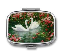 Pair of Swans in The Lake Rose Pill Box 2 Compartment Portable Medicine Pill Case Travel Pill Organizer for Pocket Purse