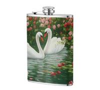Pair of Swans in The Lake Rose Pocket Hip Flask 8 Oz, Stainless Steel Flagons for Dad Groomsman Wedding Travel Camping