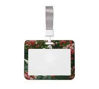 Pair of Swans in The Lake Rose Sliding Id Badge Holder Hard Plastic Work Card Case Name Tag Protector for Nurses Office