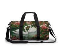 Pair of Swans in The Lake Rose Travel Gym Bag for Women Men Cylindrical Duffle Bag Sport Workout Bag with Shoulder Strap