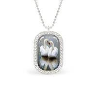 Pair of Swans Rectangle Pendant Necklace Silver Women Jewelry Alloy Keychain Tag Jewelry