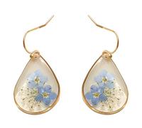 Pair of Teardrop Dangle Drop Earrings with Resin Dried Flowers, Pressed Nature Floral Earrings, Blue Real Flower Earrings for Women