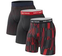 Pair of Thieves Men’s Long Boxer Briefs - Soft, Breathable, Quick Dry Underwear with 4-Way Stretch - Multi-Pack, Classic Black / Raven Red, L