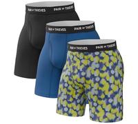 Pair of Thieves Men’s Long Boxer Briefs - Soft, Breathable, Quick Dry Underwear with 4-Way Stretch - Multi-Pack, Black/Blue/Abstract Dot Print, L