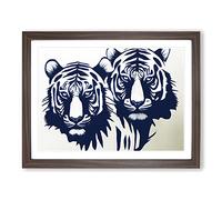 Pair Of Tigers Abstract WHT Framed Print | A2 Walnut Framed Wall Art | Ready to Hang | Abstract Animal Picture | Living Room Bedroom Lounge Office