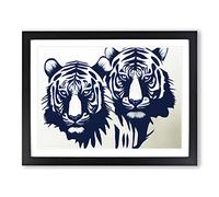 Pair Of Tigers Abstract WHT Framed Wall Art Print A2 Black