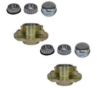 Pair Of Trailer Cast Wheel Hub 4" Pcd 1" Taper Bearing 4 Stud With Nuts And Cap