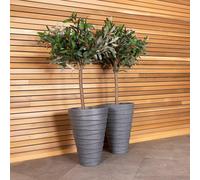 Charles Bentley Pair Of Trojan Round Granite Planters (dia. 33Cm), Grey