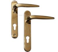 Pair of Trojan Sparta 92PZ Short backplate Gold PVD Sprung Lever/Lever uPVC Door Handle Set