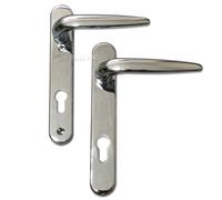 Pair of Trojan Sparta 92PZ Short backplate Polished Chrome Sprung Lever/Lever uPVC Door Handle Set