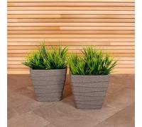 Charles Bentley Pair of Trojan, Square, Granite, Planters, Grey, Plastic, Plant Pot, Outdoor, Garden, Patio, Porch, Decking, Set of 2, Lightweight, Contemporary, Made In UK, Trendy (33.5x33.5x31cm)