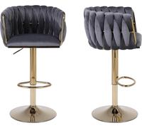 Pair Of Velvet Bar Stools Luxury Breakfast Bar Stool Kitchen 360 Degree Swivel Hygrad Built to Survive Grey One Size