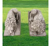 Pair Of Very Large Laying Lions Classic Sculptures