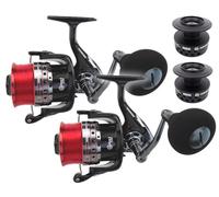 Pair of VORTECH 8000 Surf Beach Casting Reels: 2 x Sea Reels | Twin Set, Corrosion-Proof Stainless Internals, CNC Aluminium Spools, 4+1 Bearings, Pre-Spooled 20lb Line with Spare Spools