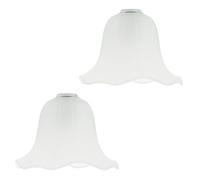 Pair of White Frosted Lined Glass Shades with Rippled Lip and Classic Shape for E14 and E27 Bulb Bases | 40w Maximum | 13cm x 19cm by Happy Homewares