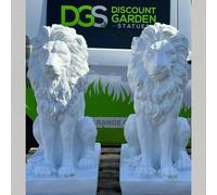 Pair Of White Large Proud Sitting Lions