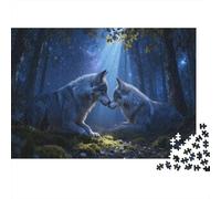 Pair of Wolves Jigsaw Puzzles Puzzles for Adults Kids. 1000 Pieces Starry Night Forest Great Gifts Challenge Toy Educational Games Home Decoration for Educational Games Gifts 1000pcs (75x50cm)