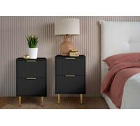 Pair Of Zara Black Bedside Cabinet 2 Drawer Fluted Chest