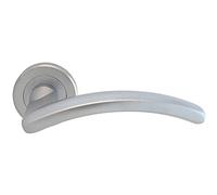 Pair Oval Shape Arched Bar Handle on Round Rose - Concealed Fix - Satin Chrome | Door Handle Lever on Screwless Rose - Internal Door Hardware - Screws, Fixings and Spindle Included