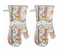 PAIR OVEN GAUNTLETS Curious Cows Cat Nap Robins RHS Mitt Glove Ulster Weavers