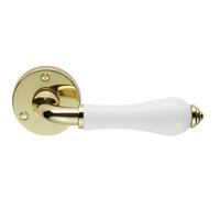 PAIR Porcelain Handle with Ringed Detailing 58mm Round Rose Polished Brass Loops Metallics One Size