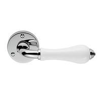 Pair Porcelain Handle with Ringed Detailing - 58mm Round Rose - Polished Chrome | Traditional Door Handle Lever on Screwless Rose - Internal Door Hardware - Screws, Fixings and Spindle Included