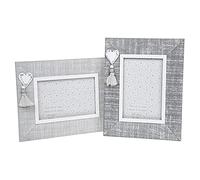 Pair Provence Cool Grey Photo Picture Frames Shabby Chic with Hearts 6x4"