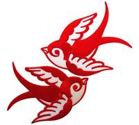Pair Red White Iron On Swallow Bird Patches Sew On Embroidered Biker Patch Badge