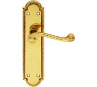 Pair Reeded Scroll Lever On Shaped Latch Backplate 205 X 49mm Polished Brass