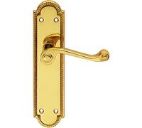 Pair Reeded Scroll Lever on Shaped Latch Backplate - 205 x 49mm - Polished Brass | Traditional Lever on Backplate Door Handle - Internal Door Hardware - Lock, Euro, Oval and Latch Options Available