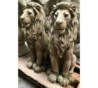 Pair Regal Lion Statues | Reconstituted Stone Animal Concrete Garden Ornament