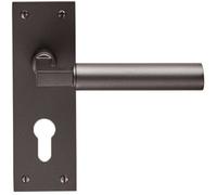 Pair Round Bar Handle On Slim Euro Lock Backplate 150 X 50mm Matt Bronze