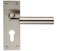 Pair Round Bar Handle On Slim Euro Lock Backplate 150 X 50mm Satin Nickel