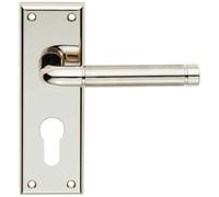PAIR Round Bar Lever on Euro Lock Backplate 150 x 50mm Polished & Satin Nickel