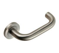 Pair Round Bar Safety Handle - Concealed Fix Round Rose - Satin Stainless Steel | Door Handle Lever on Screwless Rose - Internal Door Hardware - Screws, Fixings and Spindle Included