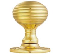 Pair - Round Textured Mortice Door Knob - 52mm Dia - Brass Beehive Handle | Traditional Interior Door Mortice Knob - Lock or Latch Mechanism Inset into Door - Sprung Turn Handle
