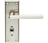 Pair Rounded Lever On Bathroom Backplate Handle 150 X 50mm Satin Nickel