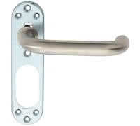 Pair Safety Lever on Steel Inner Backplate - 168mm Door Handle - Satin Steel | Commercial Lever on Backplate Door Handle - Internal Door Hardware - Lock, Euro, Oval and Latch Options Available