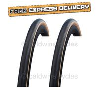 PAIR Schwalbe LUGANO 700 x 25c TAN AMBER WALL Slick Road Racing Bike TYRES