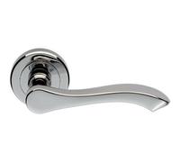 PAIR Scroll Shaped Handle on Chamfered Edged Round Rose Polished Chrome