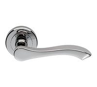 Pair Scroll Shaped Handle on Chamfered Edged Round Rose - Polished Chrome | Door Handle Lever on Screwless Rose - Internal Door Hardware - Screws, Fixings and Spindle Included